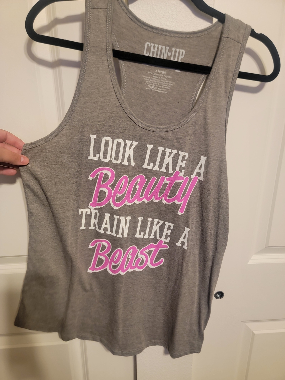 Chin Up Apparel Gray Tank Top with Pink & White Script